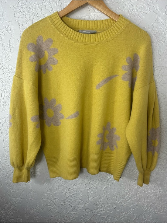 Everlane Sweaters - EVERLANE Floral Cotton Merino Wool Crew Neck Puff Sleeve Sweater Size L